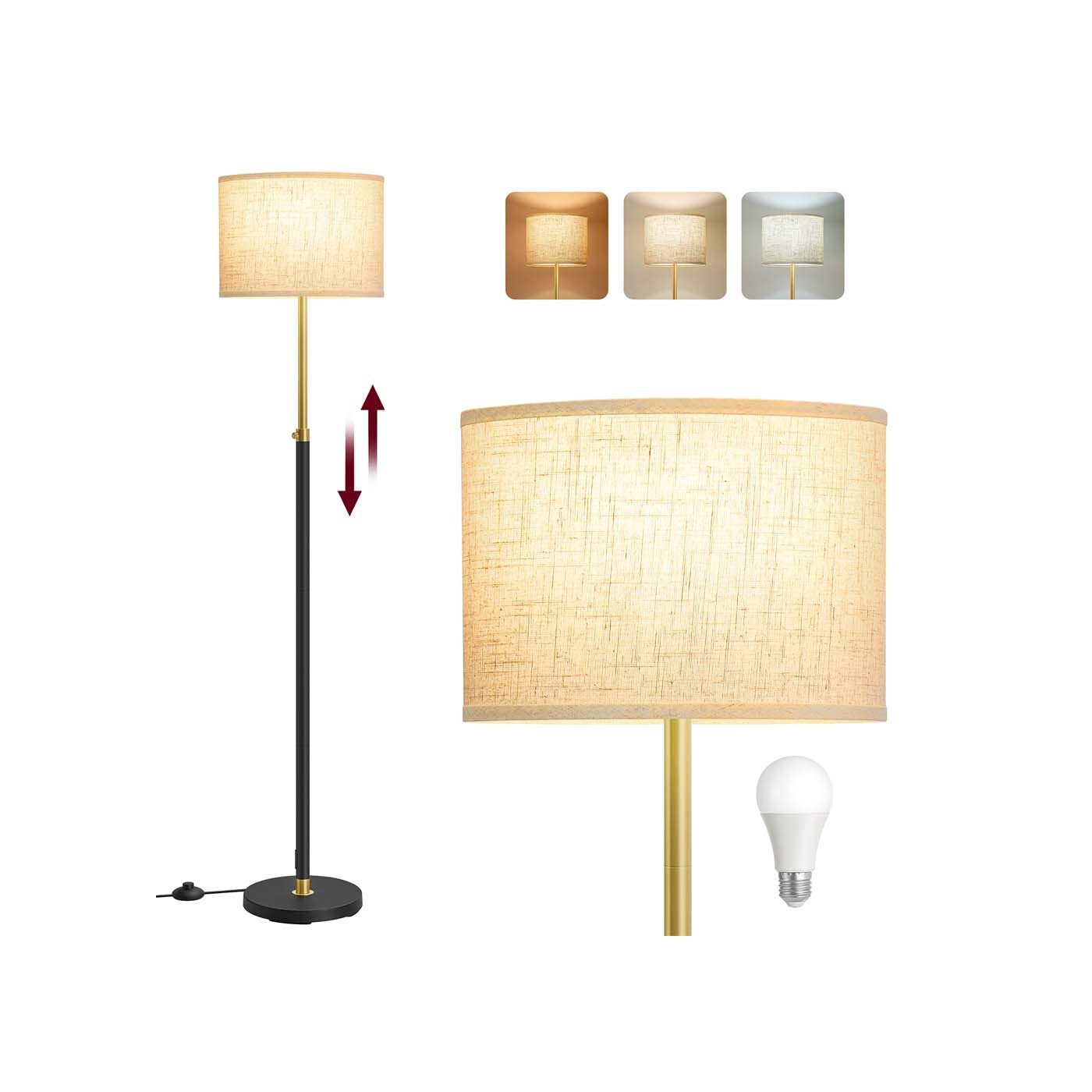 Výškově nastavitelná stojací lampa Vasagle Eupho zlatá/černá