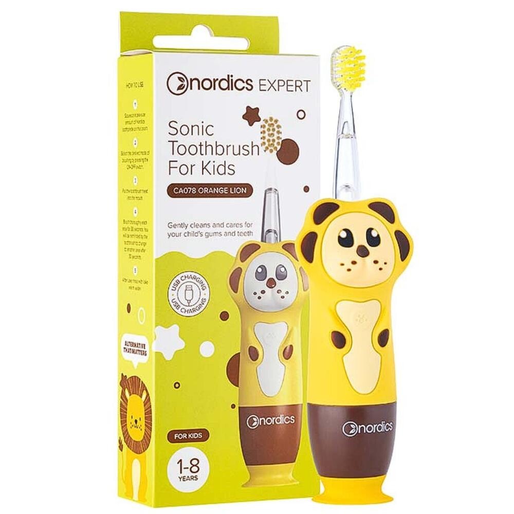 Sonická detská zubná kefka Žltý lev 1-8 rokov Nordics Oral Care