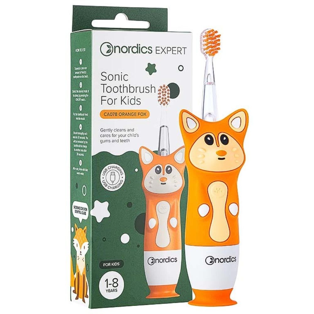 Sonická detská zubná kefka Oranžová líška 1-8 rokov Nordics Oral Care