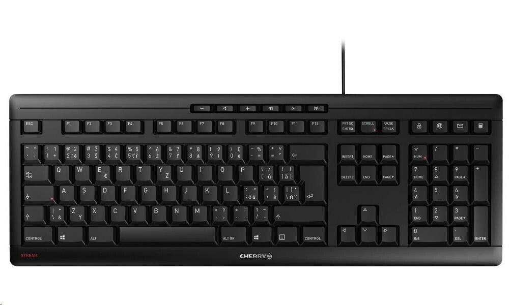 CHERRY klávesnica STREAM, drôtová, USB, CZ+SK layout, čierna