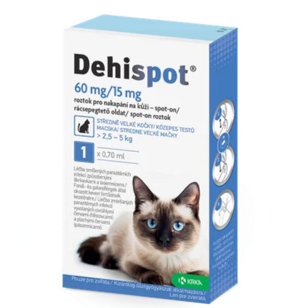 DEHISPOT Spot-on roztok pre stredne veľké mačky 1X60mg/15mg 1 x 0,7 ml
