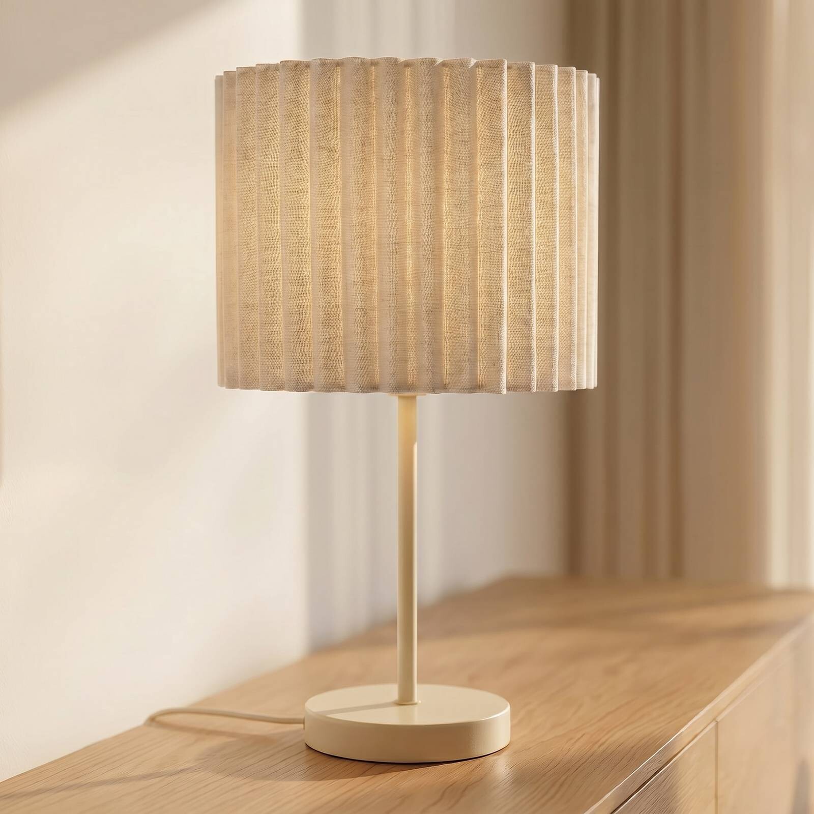 Stolová lampa Lindby Libbie, výška 45 cm, ľan, krémová, E27