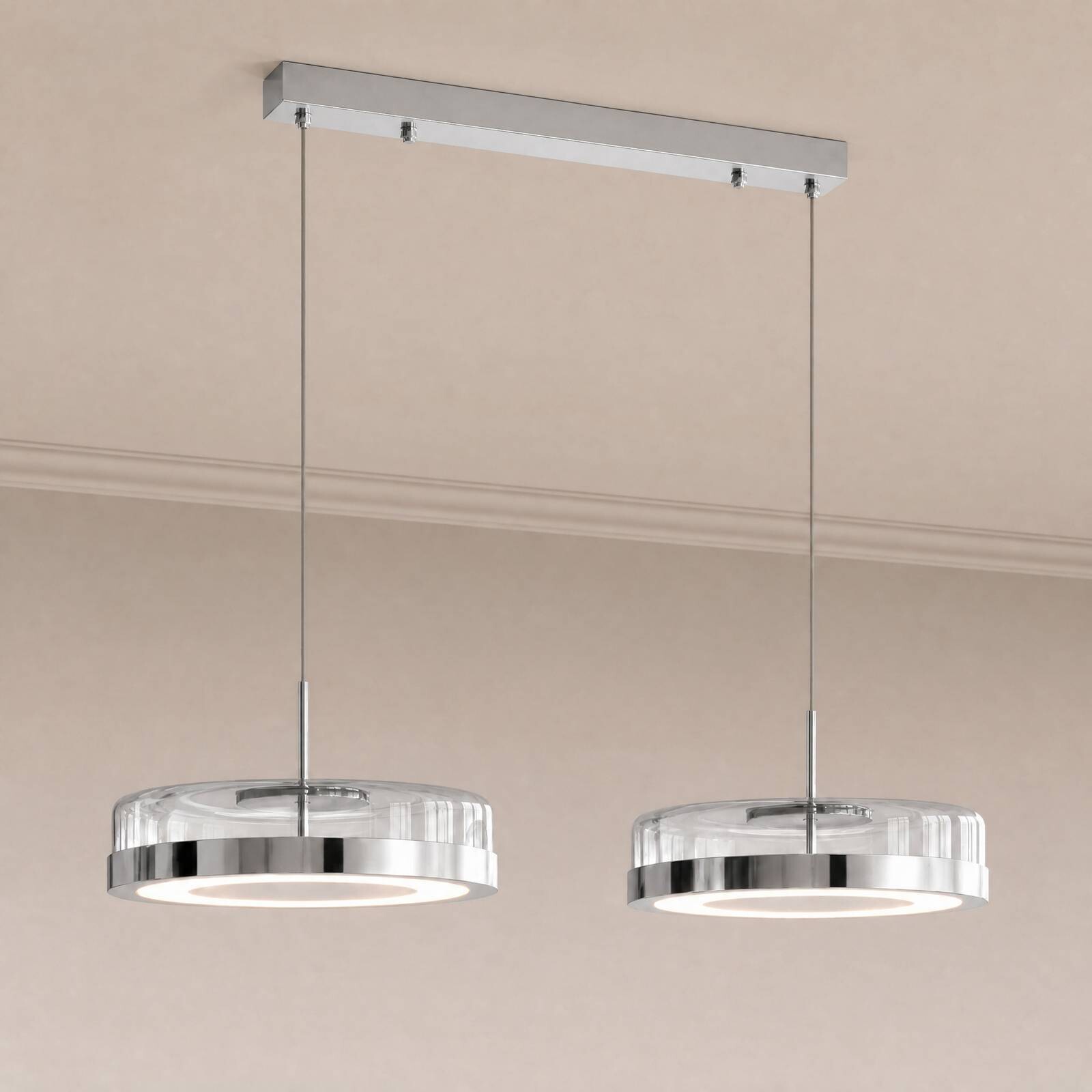 LED závesné svietidlo Lucande La Latta, 2-pl., 80 cm, chróm, sklo