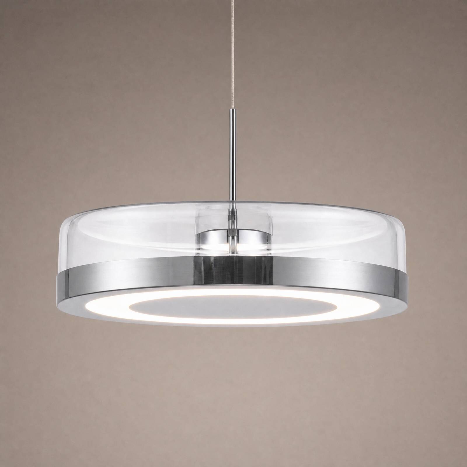 LED závesné svietidlo Lucande La Latta, 1-pl., Ø 30 cm, chróm, sklo