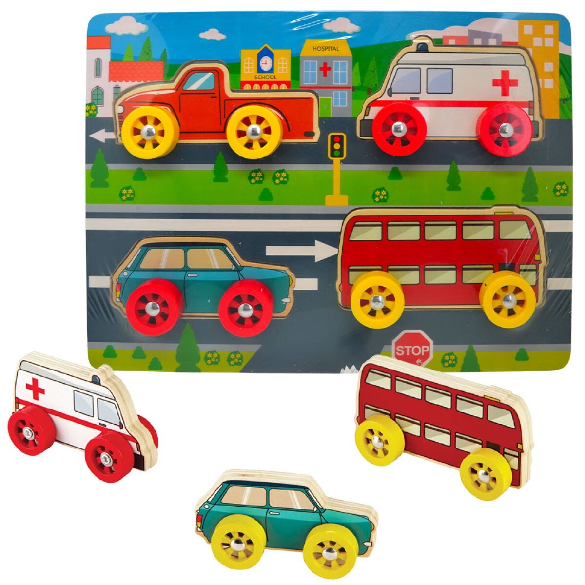 BABU - Drevené puzzle autíčka - sada 4 ks