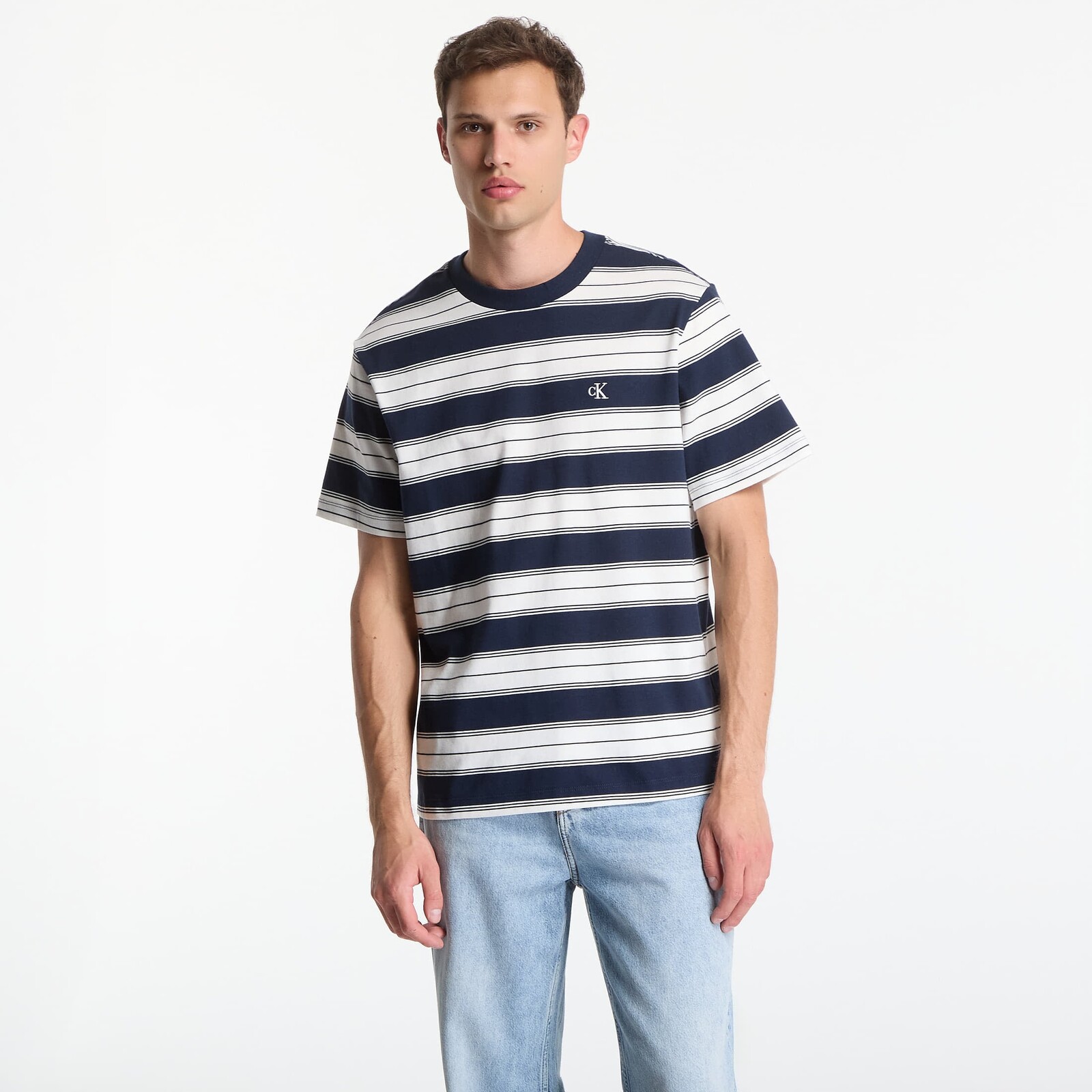 Tričko Calvin Klein Jeans Ss Easy 20S Jersey Stripe Crewneck Tee Dark Sapphire S