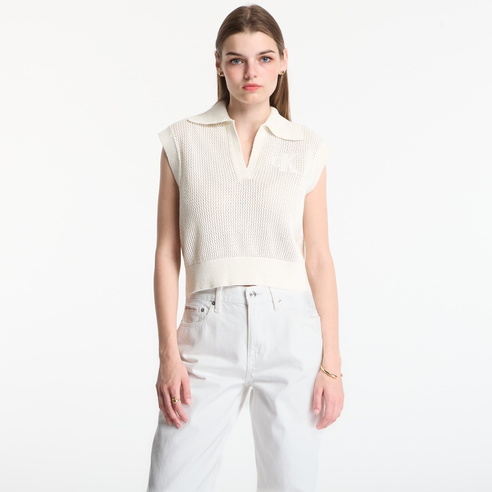 Vesta Calvin Klein Jeans Crochet Cropped Vest Tofu XS