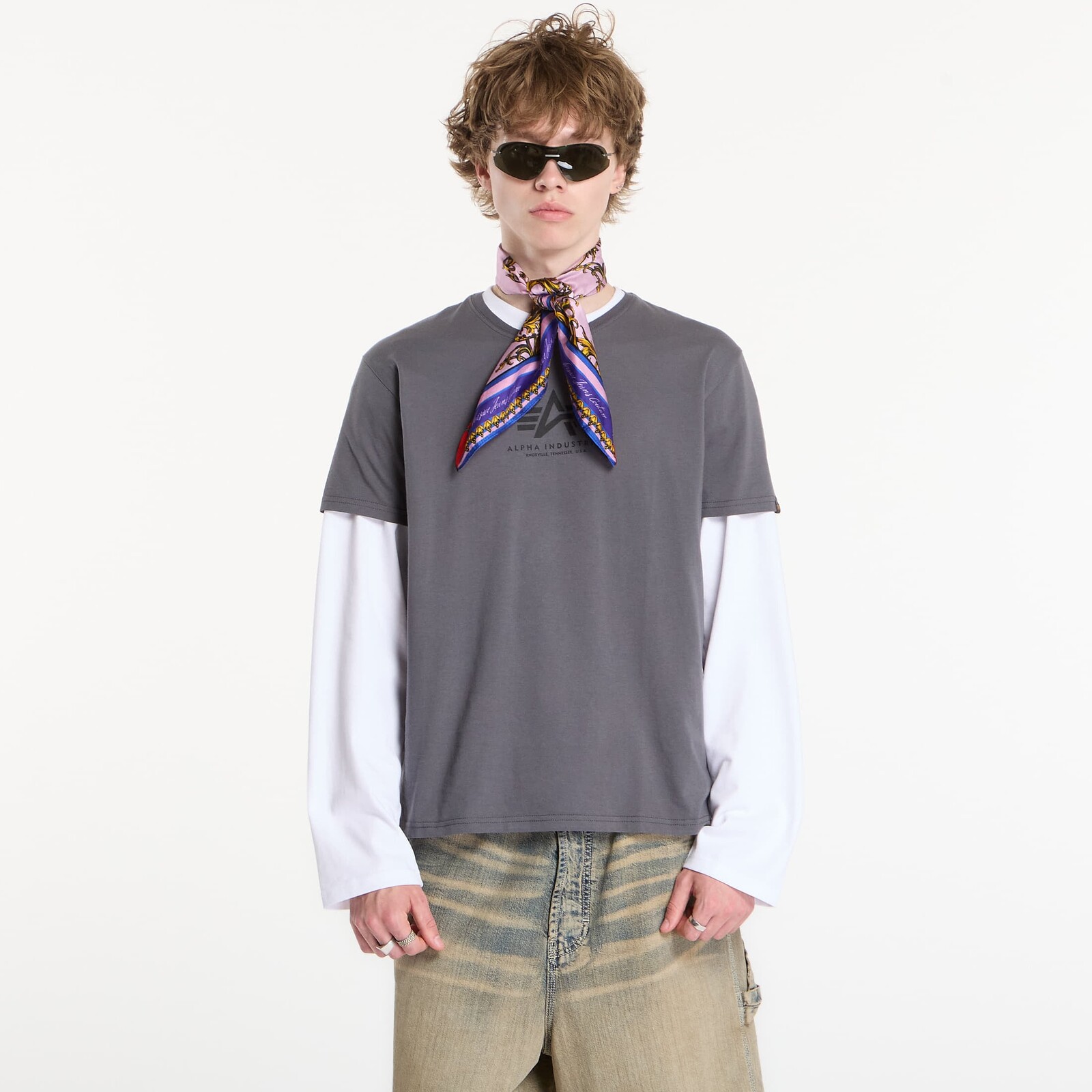 Tričko Alpha Industries Basic T-Shirt Contrast Stitch Grey Black/ Black XL
