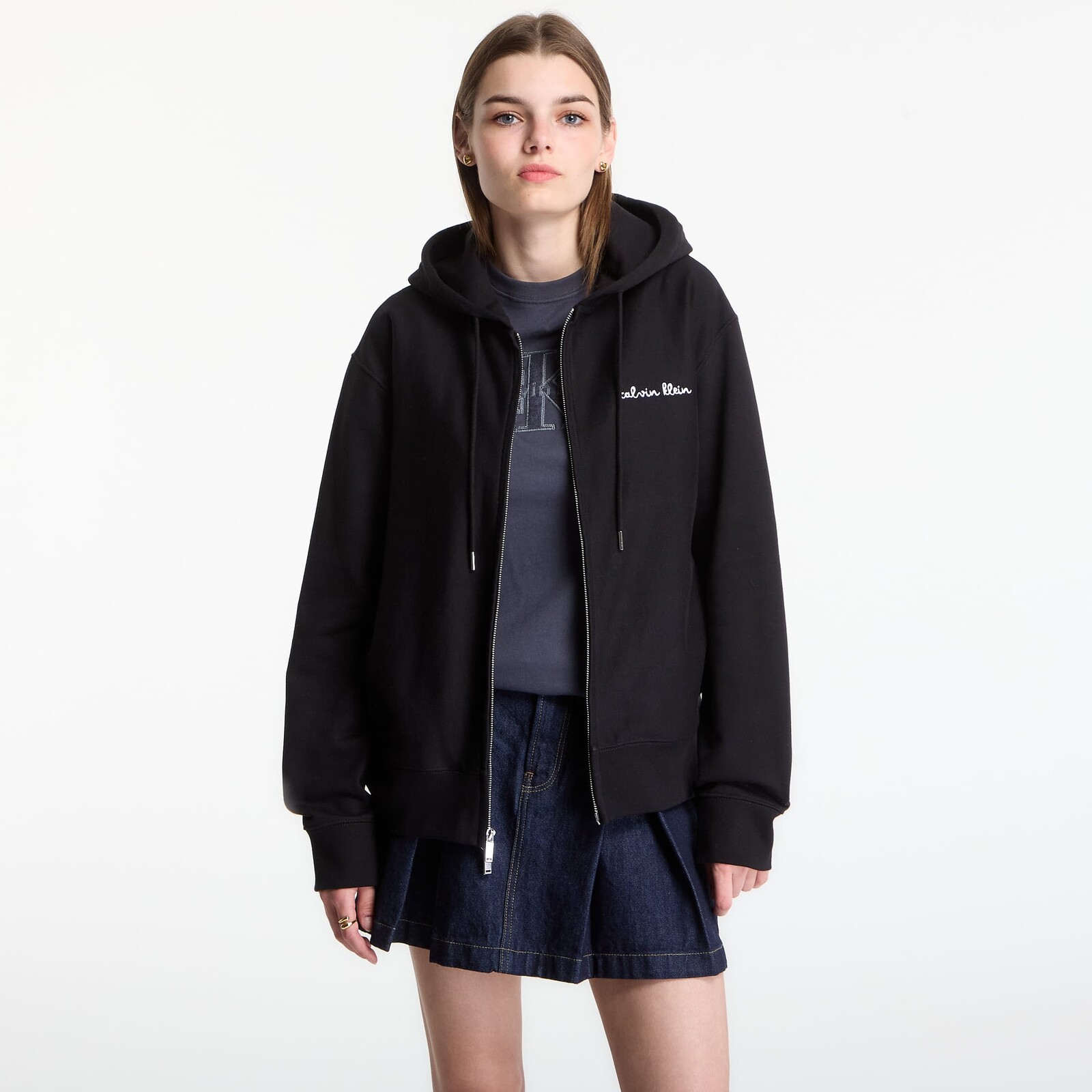 Mikina Calvin Klein LS Prm Tery Script FZ Hoodie Black M
