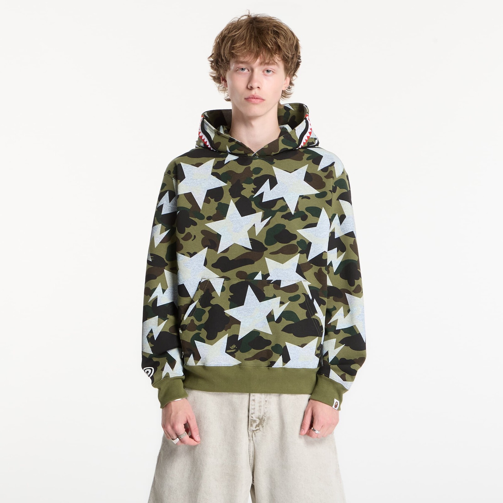 Mikina A BATHING APE Sta Over Print 1st Camo Shark Cropped Fi Green UNISEX L