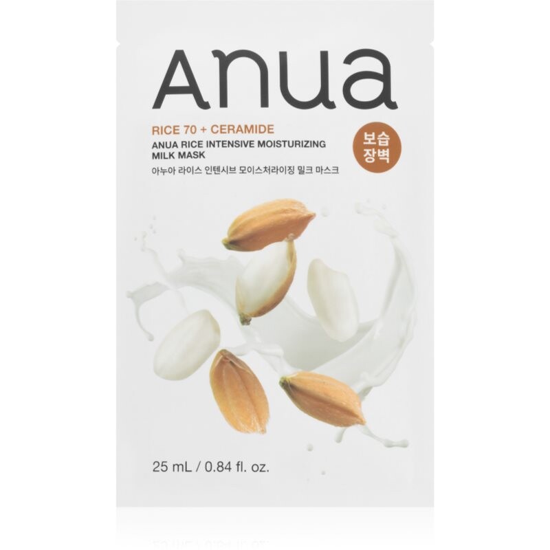 Anua Rice Intensive Moisturizing Milk Mask vyživujúca plátienková maska pre rozjasnenie a hydratáciu 25 ml