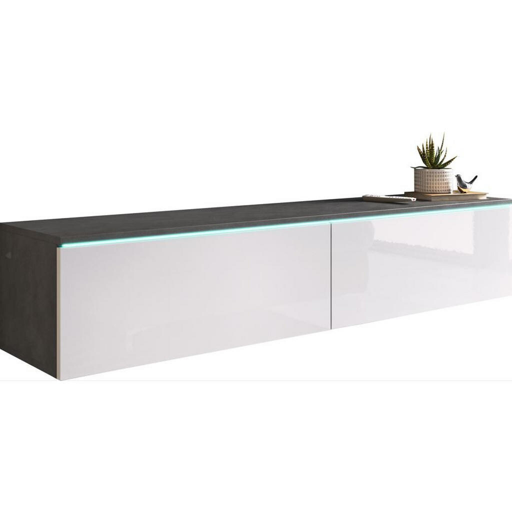 P & B Nízka komoda s LED, antracitová, biela s vysokým leskom, 140/30/33 cm