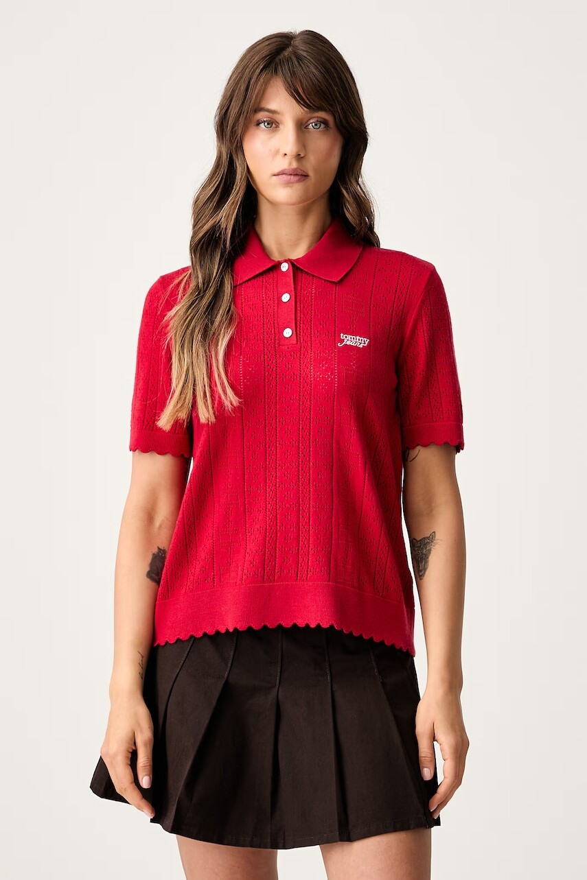 Tommy Jeans úpletové polo tričko dámske s viskózou
