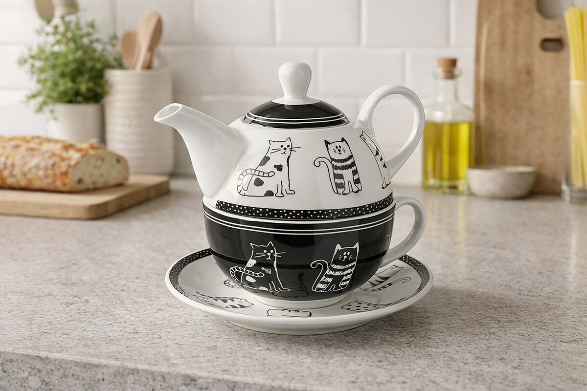 Porcelánová kanvica s motívom mačky 