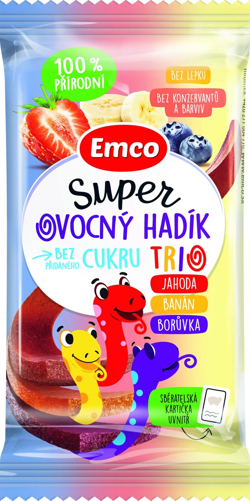 EMCO Super ovocný hadík Trio jahoda/banán/čučoriedka 20 g