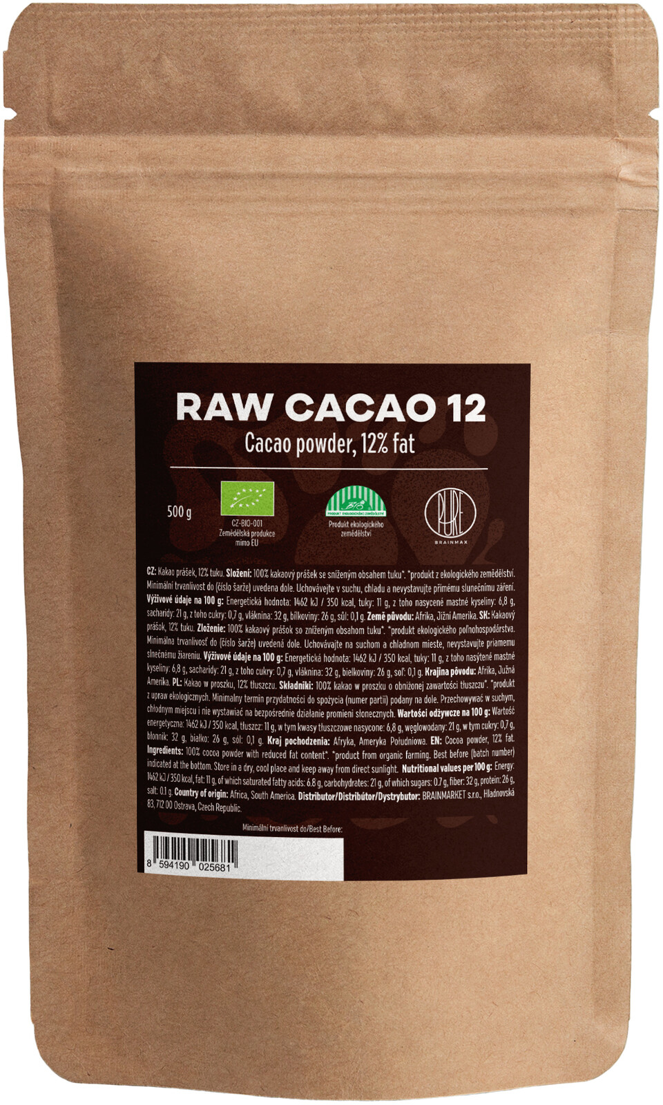 BrainMax Pure Raw Kakao 12 BIO 500 g