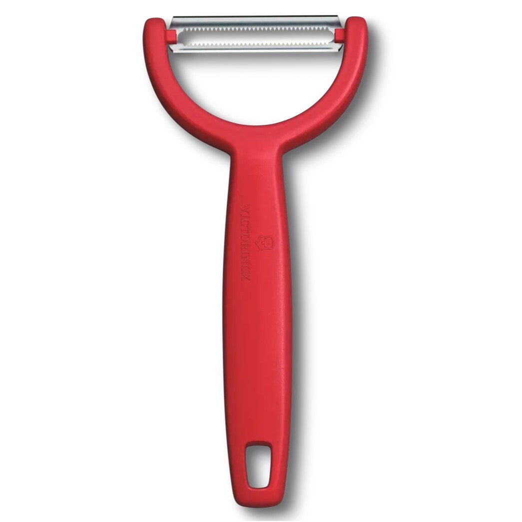 Škrabka na zeleninu YPSO 16 cm, zúbkované ostrie, červená, plast, Victorinox