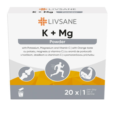 LIVSANE K + Mg draslík a horčík vrecúška s pomarančovou príchuťou 1 x 20 ks