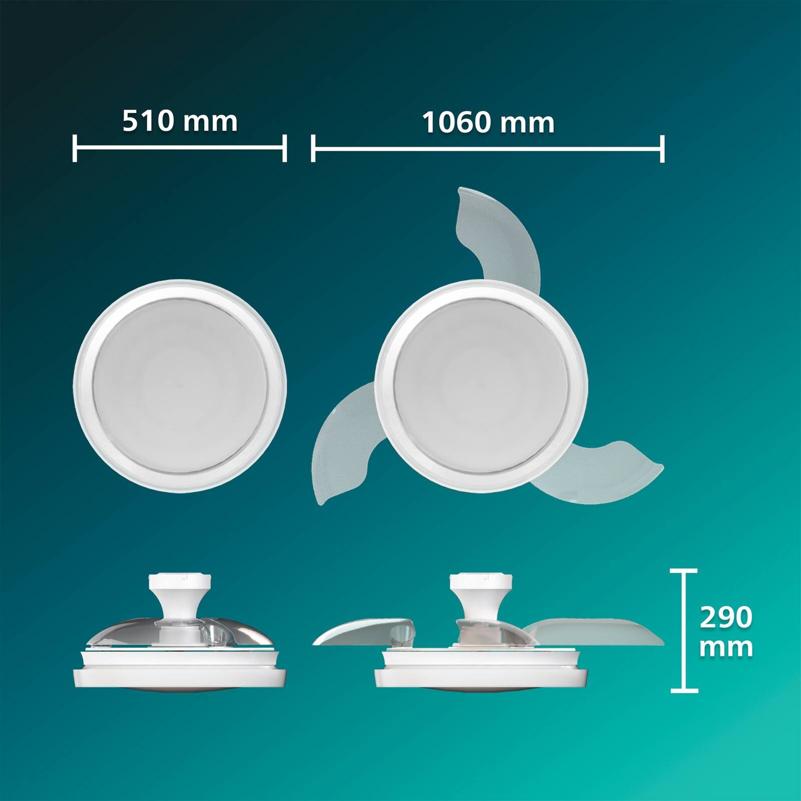 Stropný ventilátor Philips LED Bliss, lesklá biela, DC, tichý
