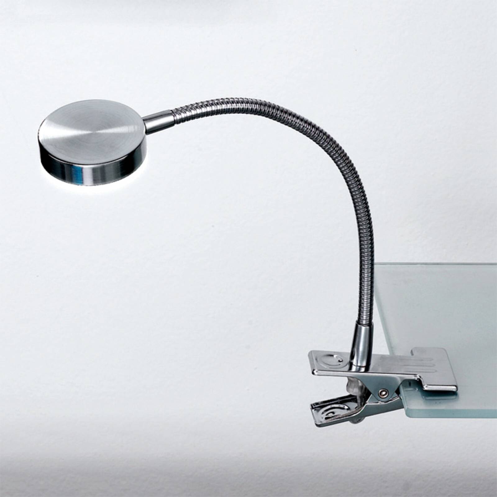 LED svietidlo Mira, flexibilné rameno, saténový nikl