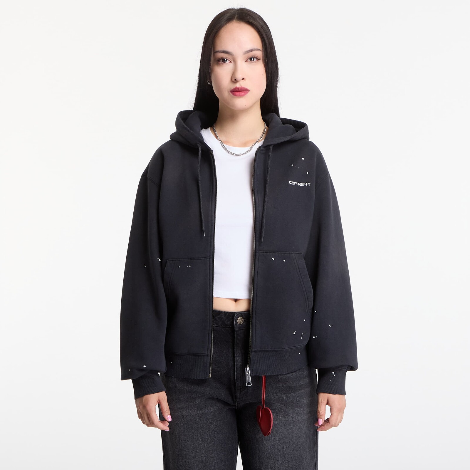 Mikina Carhartt WIP Hooded Painter Jacket UNISEX Black Destroy Wash, Splatter XXL