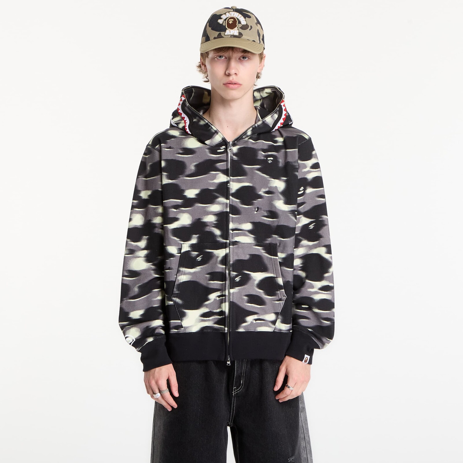 Mikina A BATHING APE Screen Camo Shark Relaxed Fit Full Zip Hoodie Black UNISEX XXL