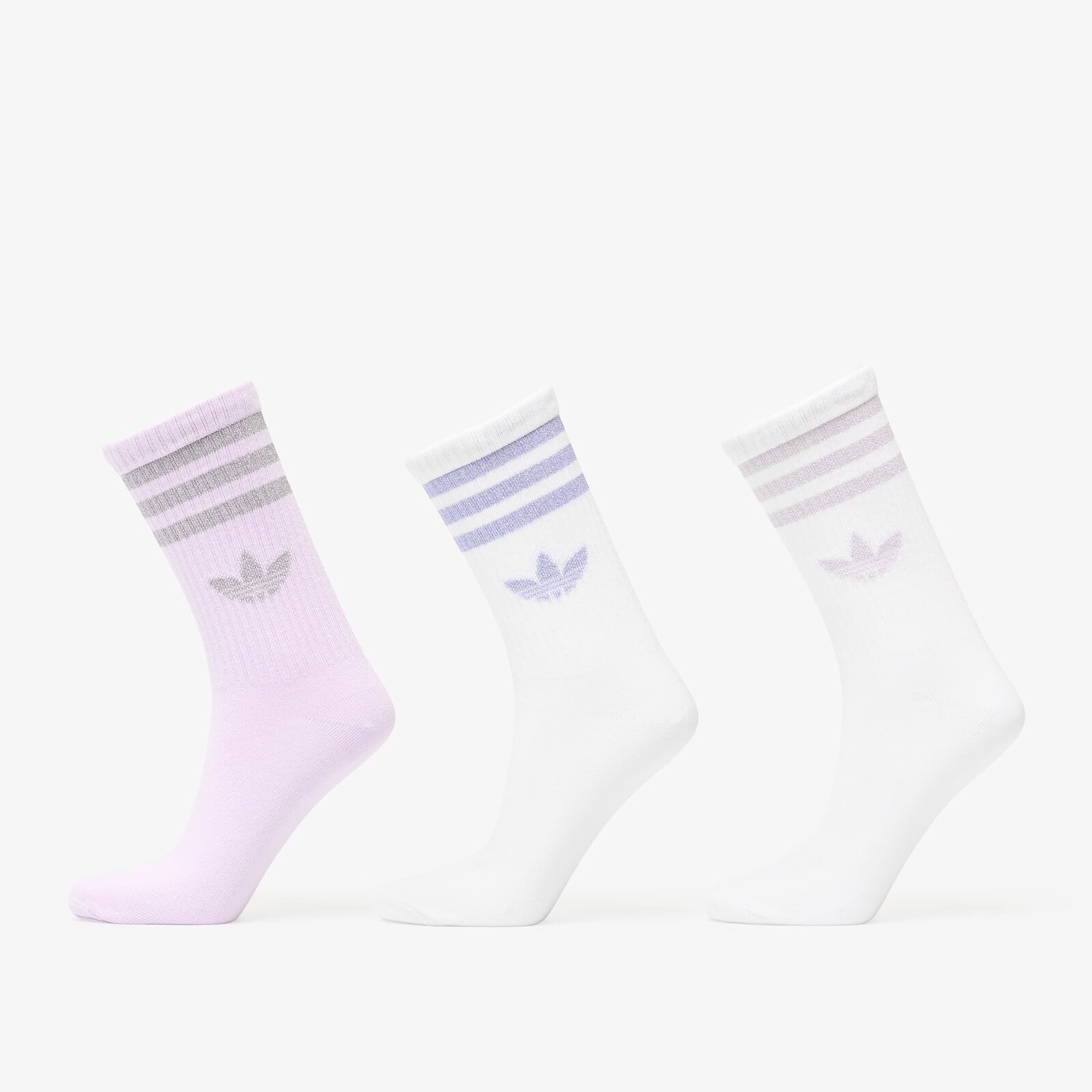 Ponožky adidas 3 Stripes Glitter Crew Socks 3-Pack White/ Ice Lavender S