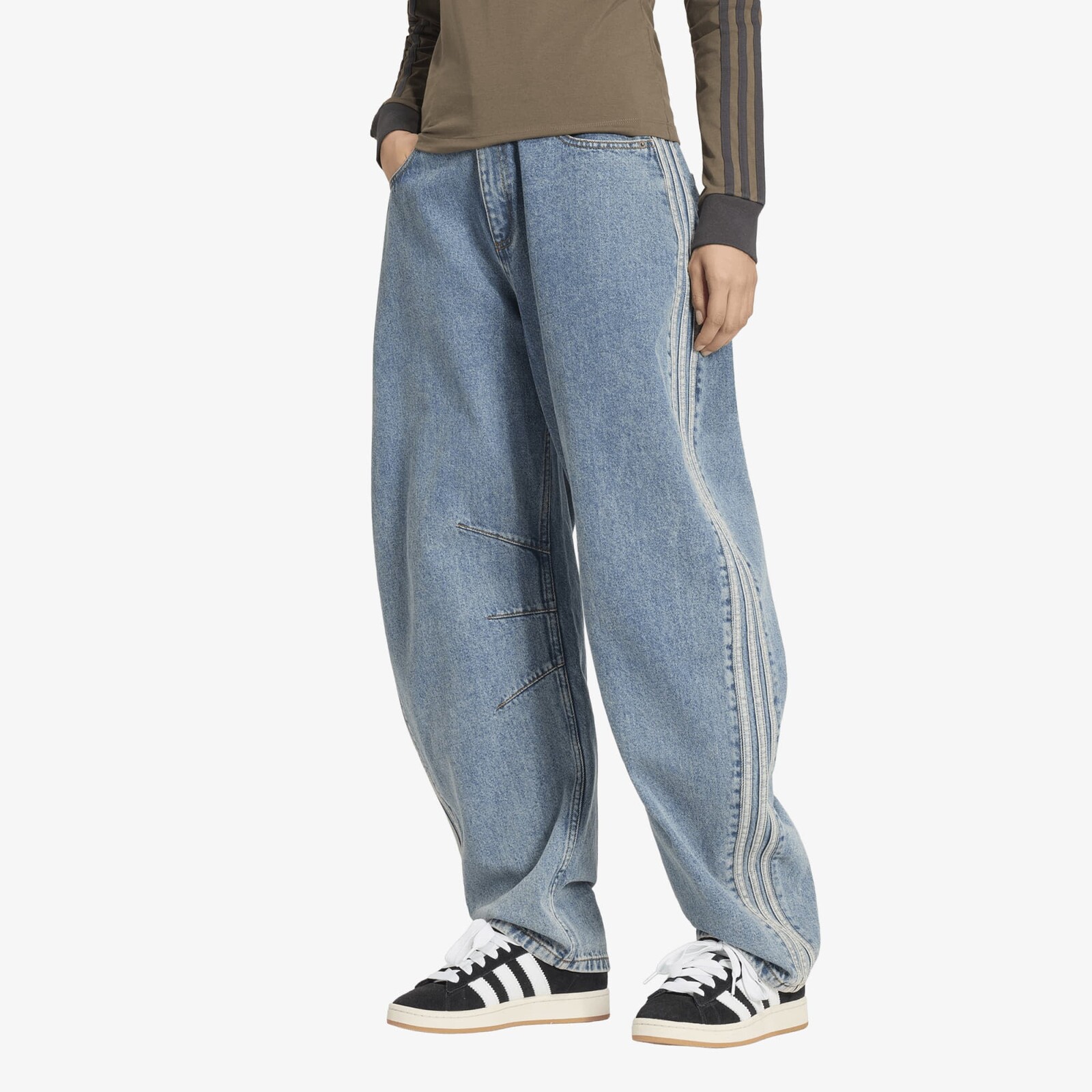 Kalhoty adidas High Rise Barrel Leg Denim Jeans Worn Blue Denim 30/30