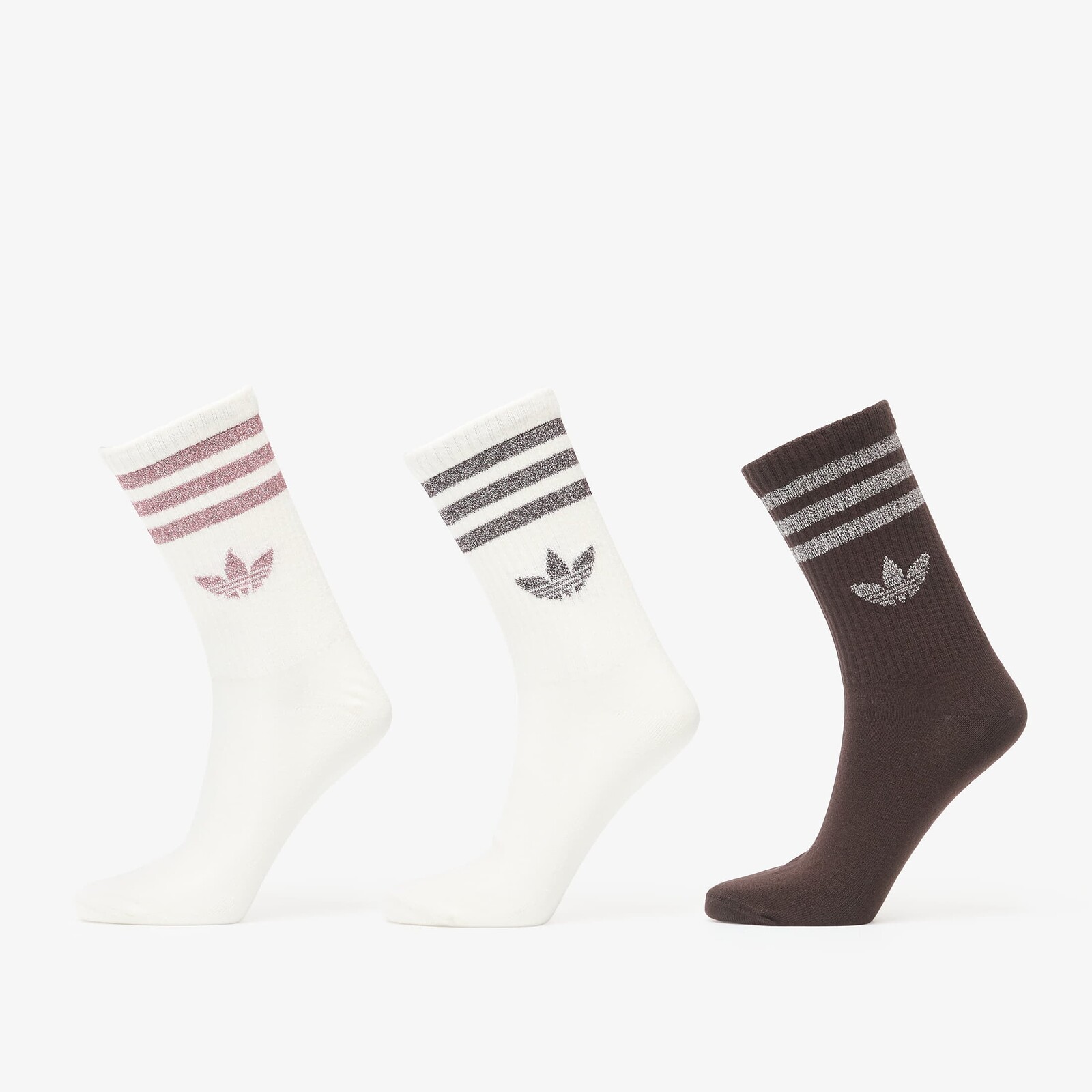 Ponožky adidas 3 Stripes Glitter Crew Socks 3-Pack Off White/ Aurora Coffee M