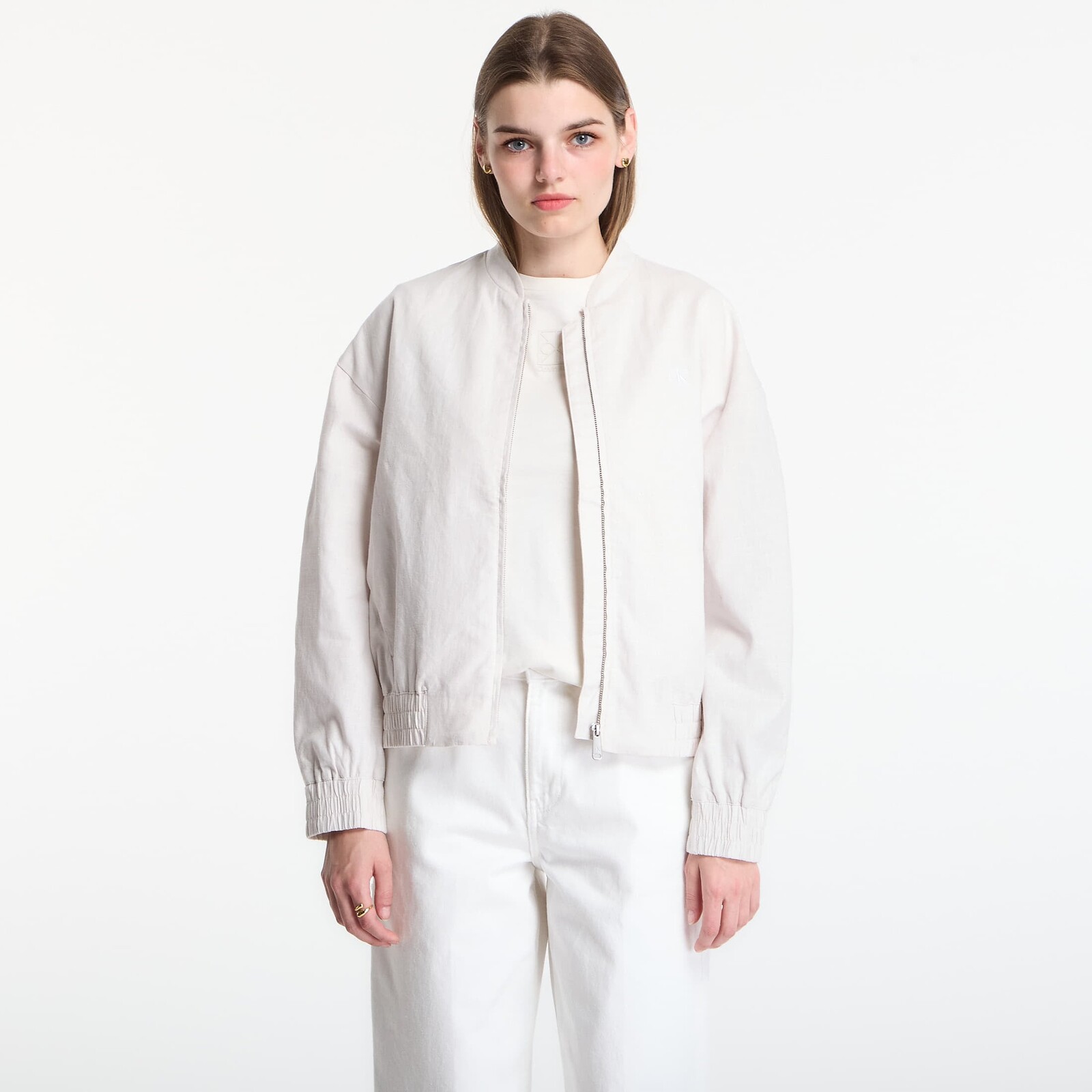 Vesta Calvin Klein Linen Bomber Jacket White Sand M