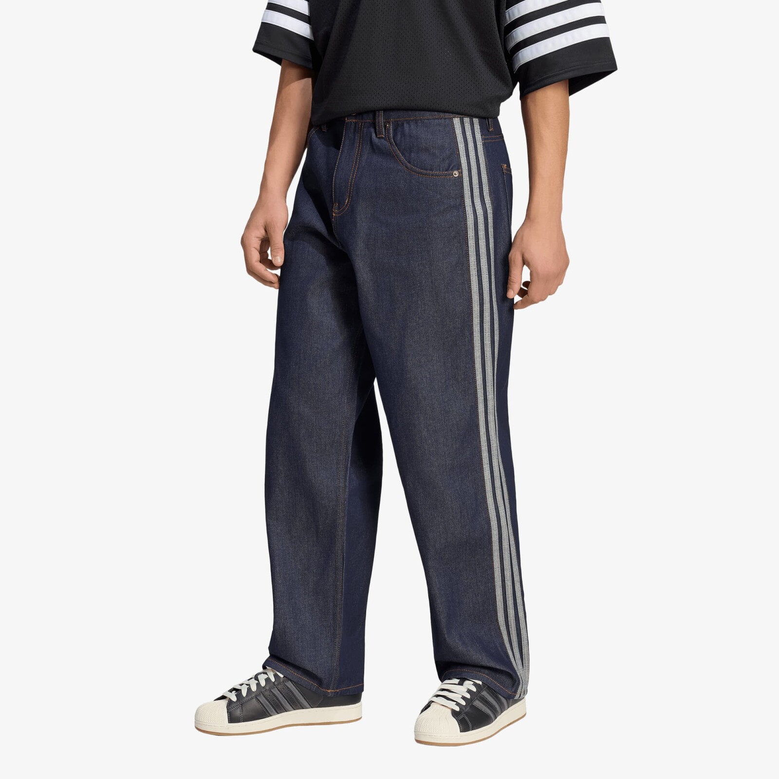 Džínsy adidas Firebird Adicolor Denim Jeans Mid-rise Straight Leg Indigo Denim 34
