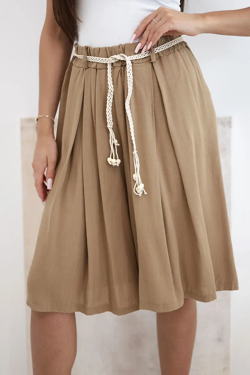 Kesi viskózové boho šortky s opaskom, camel