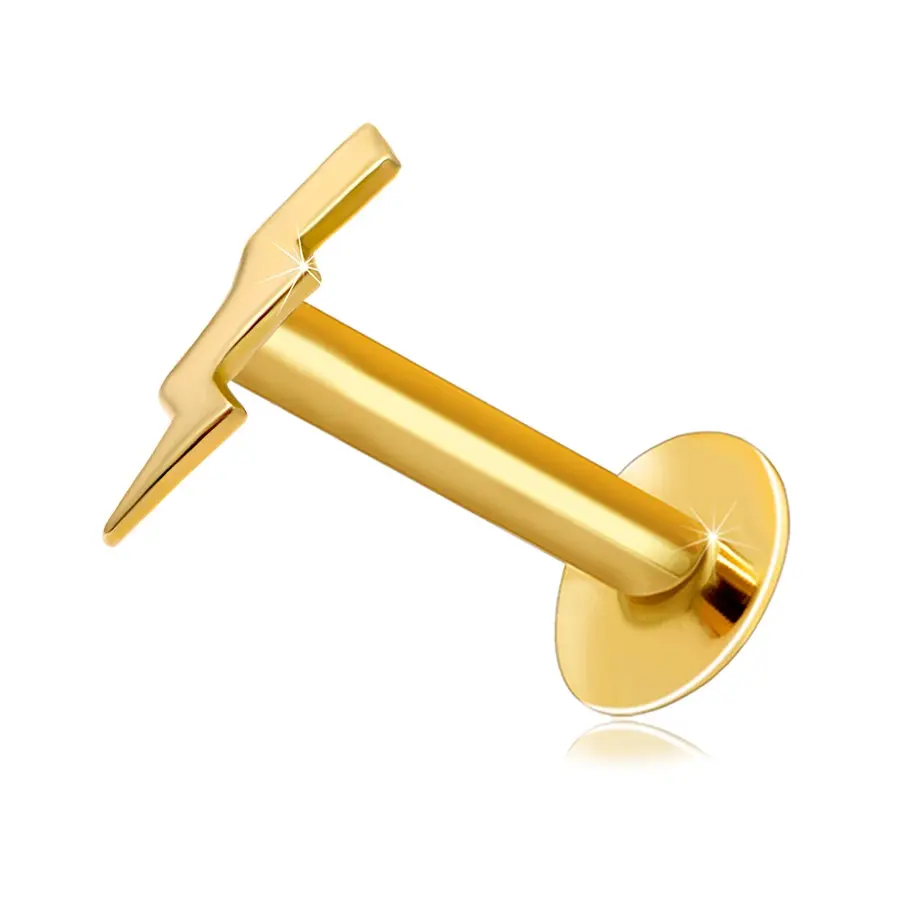 Piercing do pery a brady zo 14K žltého zlata - motív blesku