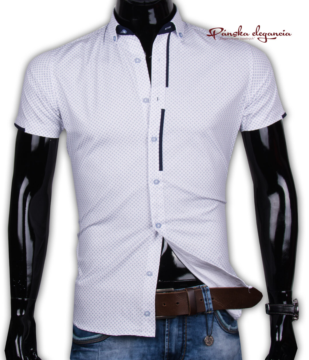 40021-EM-K-117 Biela košeľa s modrým vzorom, EGO MAN - SLIM FIT