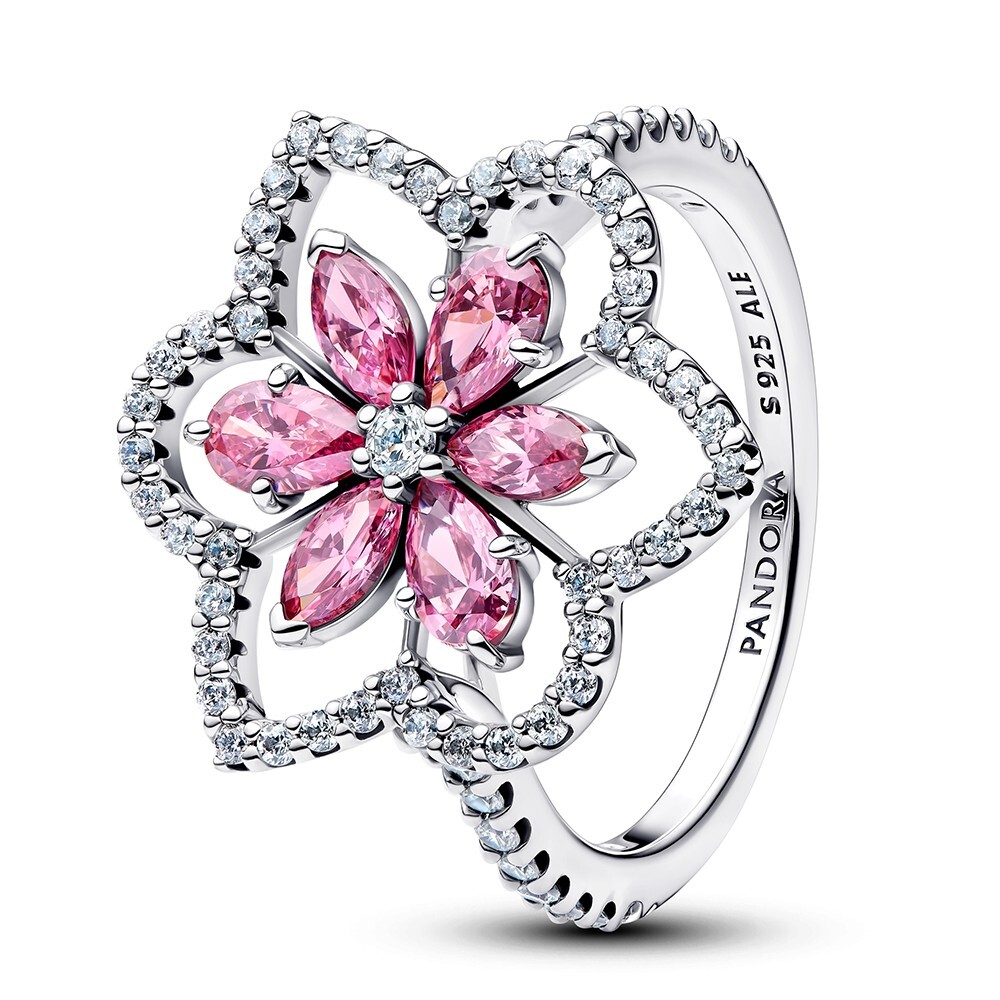 Pandora Trblietavý strieborný prsteň Dvojitý kvet Timeless 194577C01 54 mm