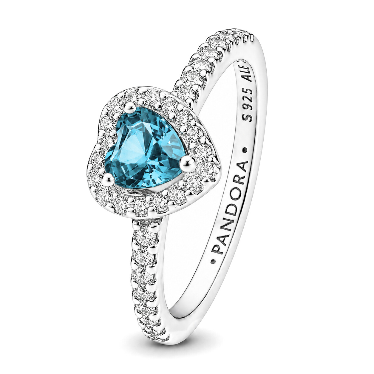Pandora Strieborný prsteň so svetlo modrým srdcom Timeless 198421C10 52 mm