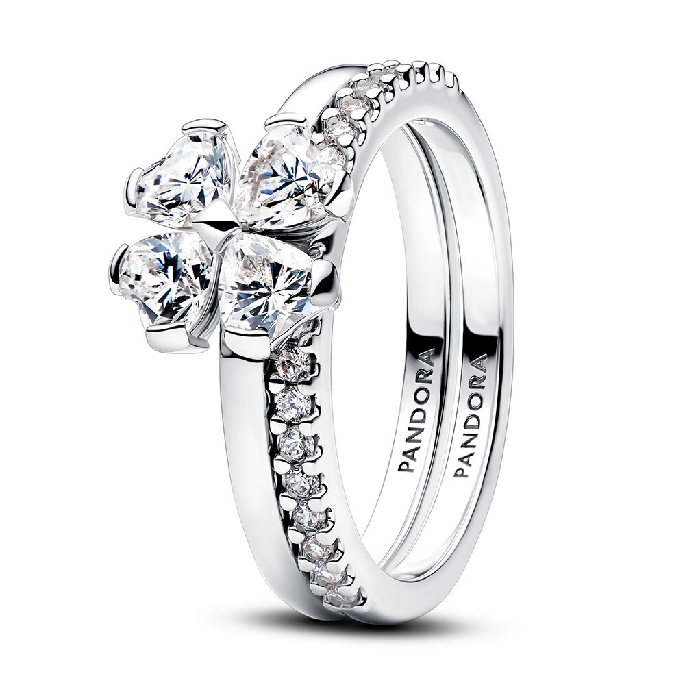 Pandora Rozdeliteľný strieborný prsteň Trblietavý štvorlístok 194507C01 52 mm