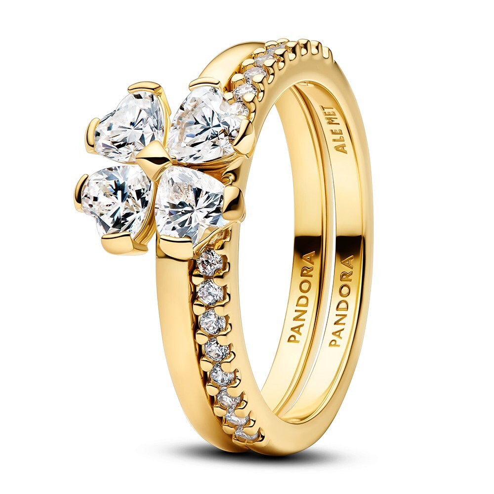 Pandora Rozdeliteľný pozlátený prsteň Štvorlístok Shine 194507C01 52 mm