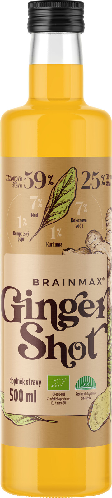 BrainMax Pure Ginger Shot - Zázvorová šťava s kurkumou BIO 500 ml