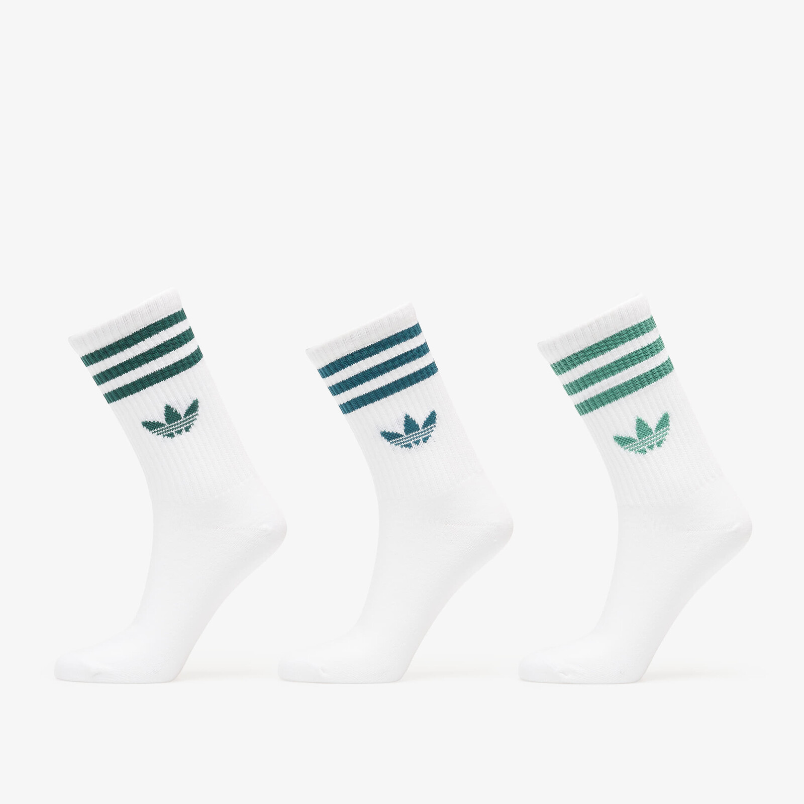Ponožky adidas 3 Stripes Crew Socks 3 Pairs White/ Rich Green/ Collegiate Green M