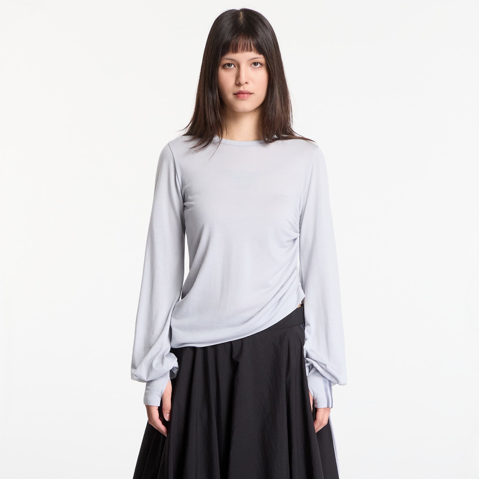 Tričko Y-3 Wool Cinched Drape Long Sleeve Long-Sleeve Top Lgh Solid Grey S