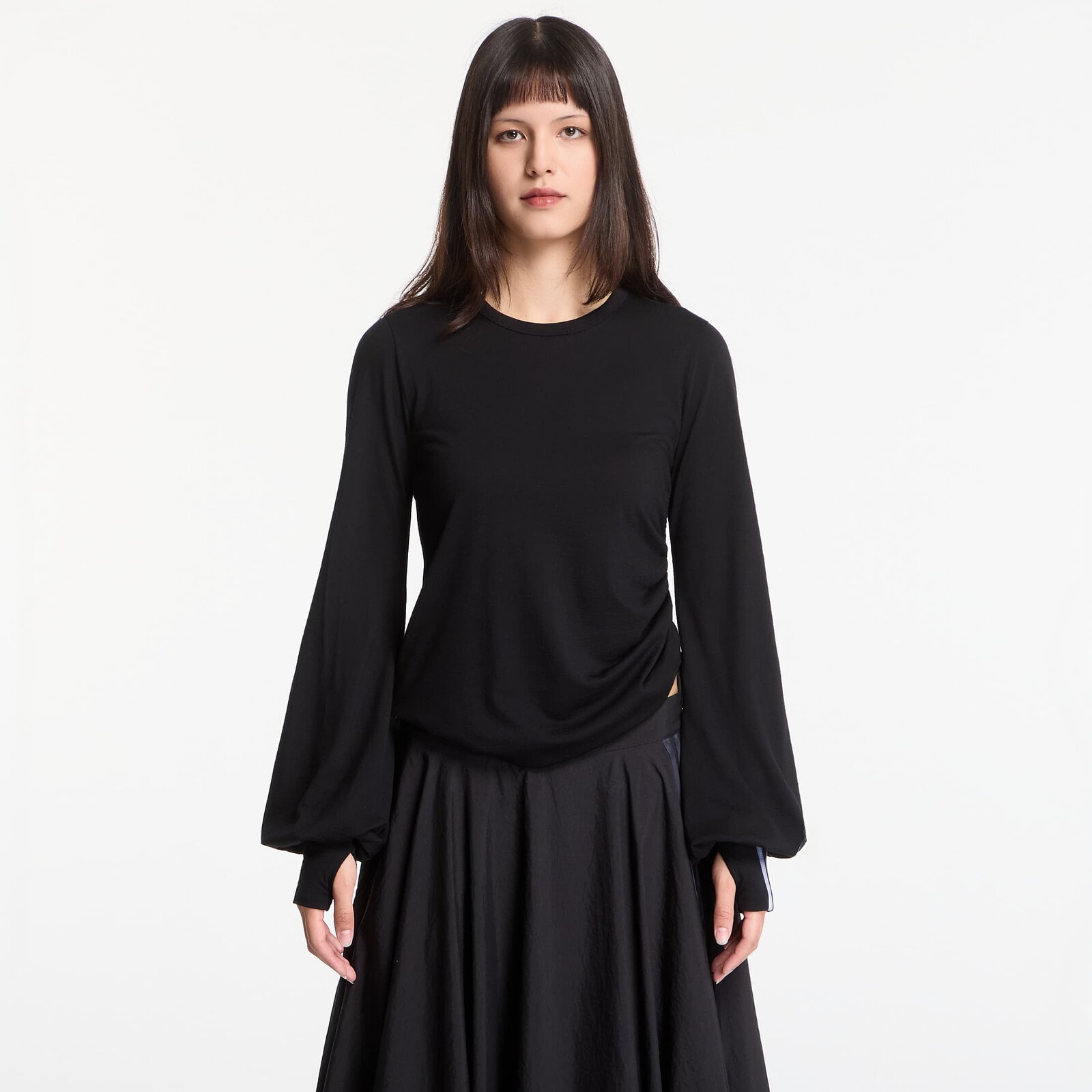 Tričko Y-3 Wool Cinched Drape Long Sleeve Long-Sleeve Top Black XS