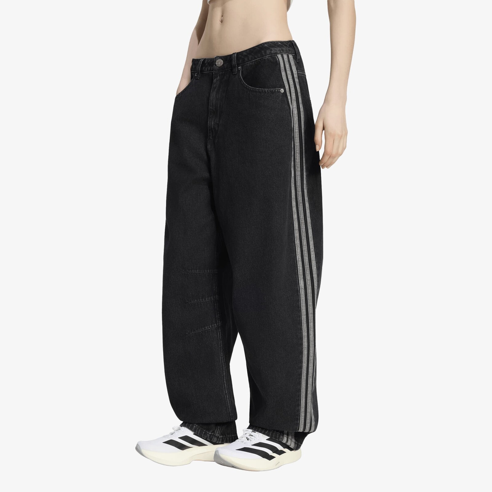 Džínsy adidas High Rise Barrel Leg Denim Pant True Black Denim 27/32