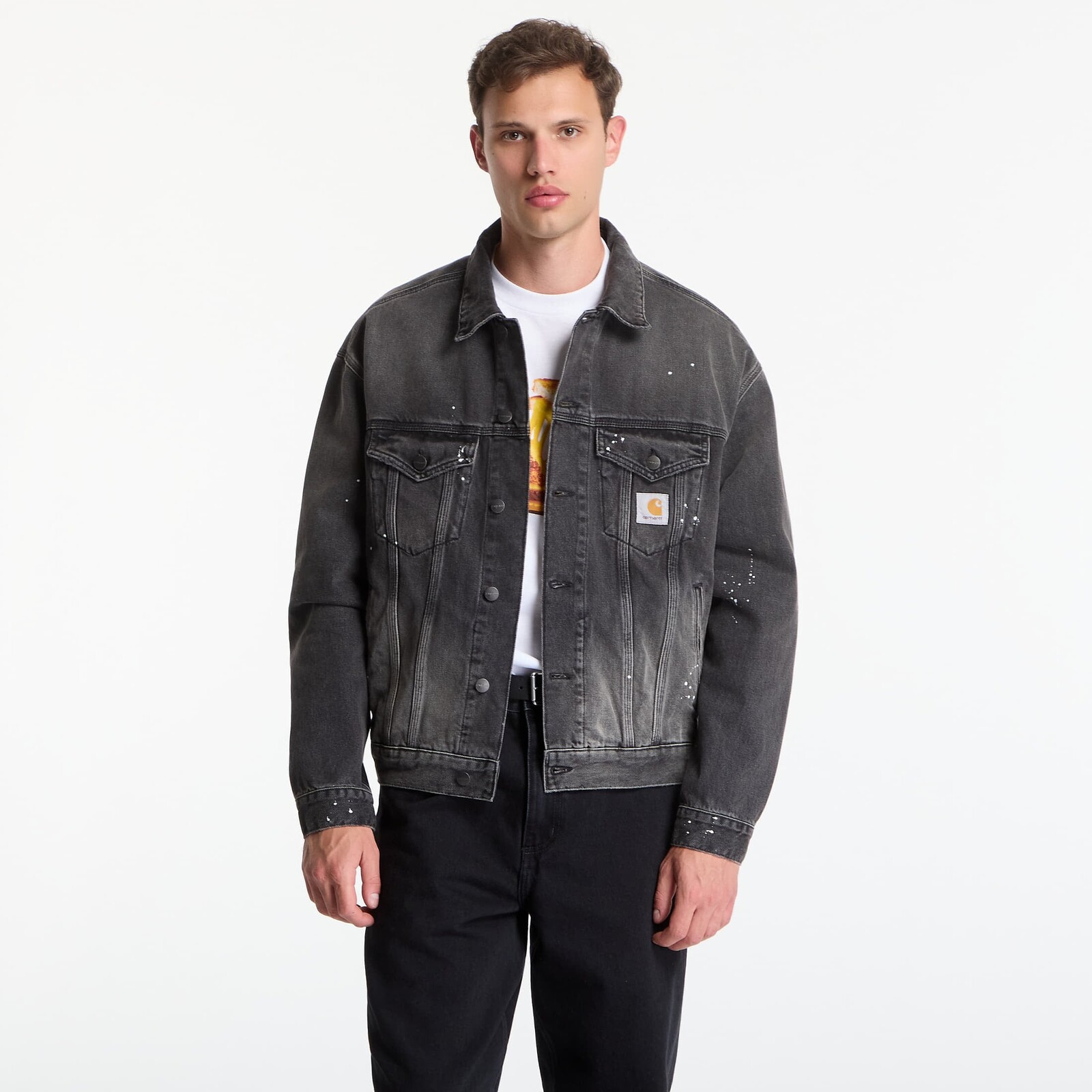 Bunda Carhartt WIP Helston Jacket UNISEX Black Destroy Wash, Splatter XS