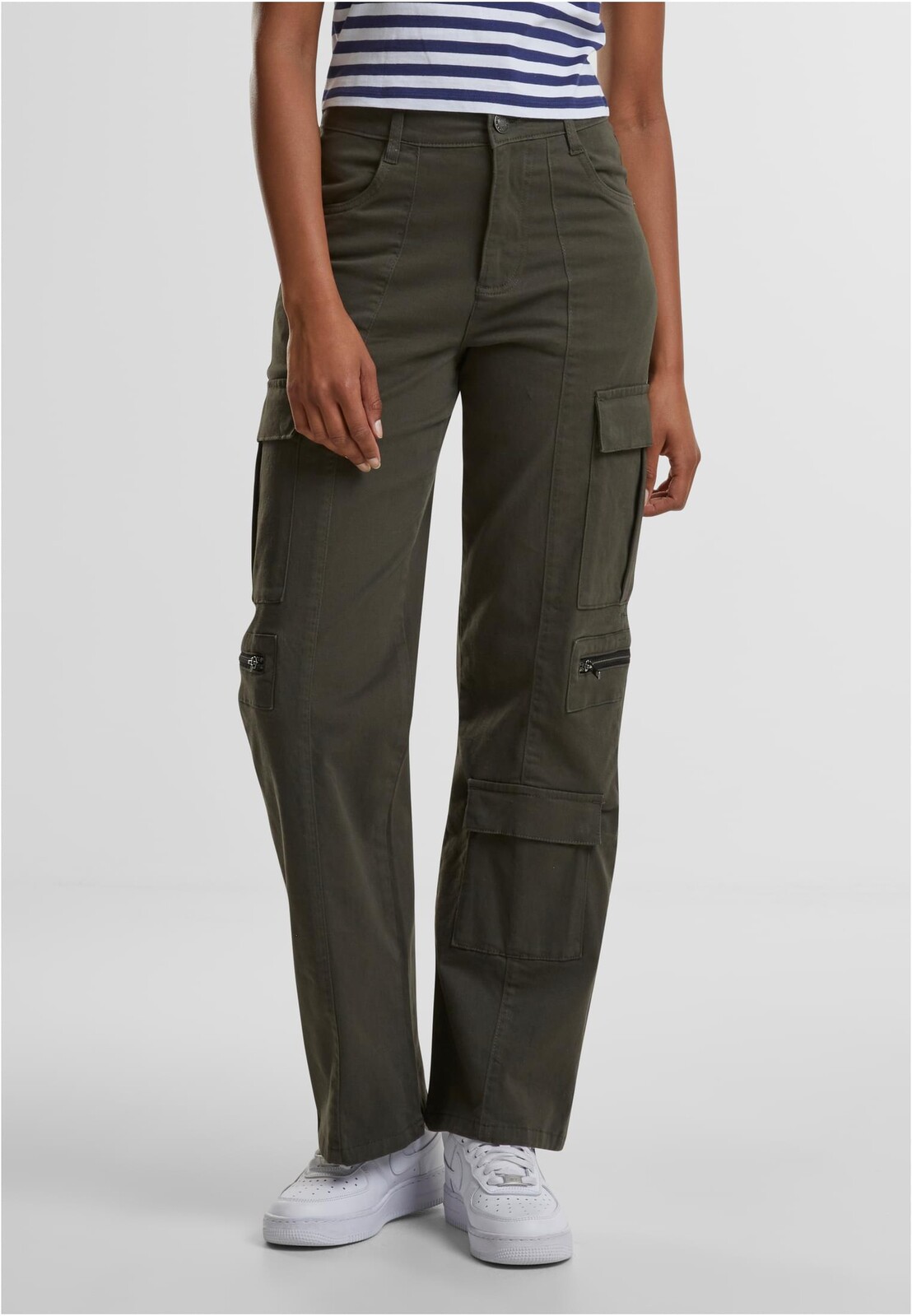Women's Loose Utility Stretch Twill Pocket Trousers Olive