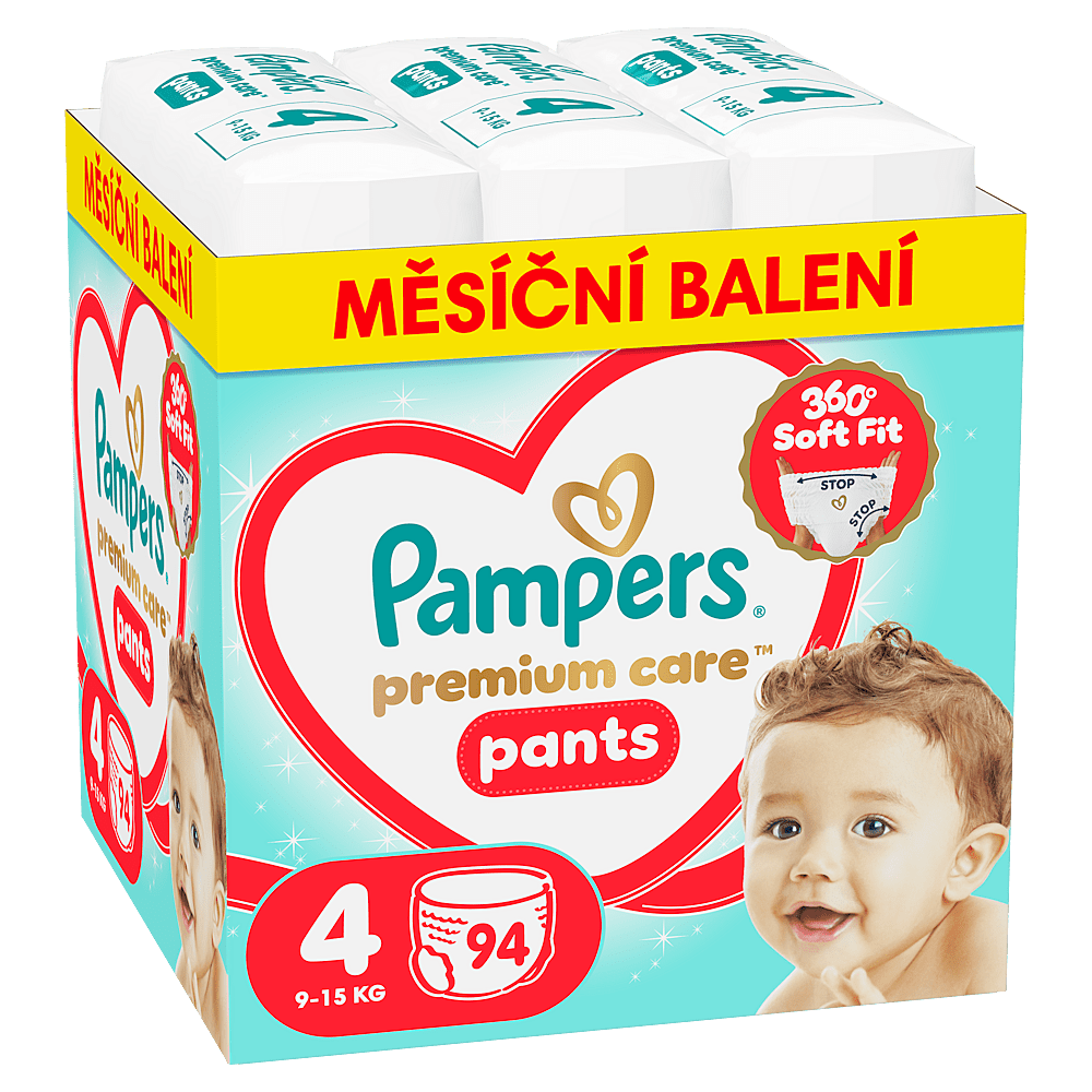 PAMPERS Premium care 4 plienkové nohavičky 9-15 kg 94 kusov