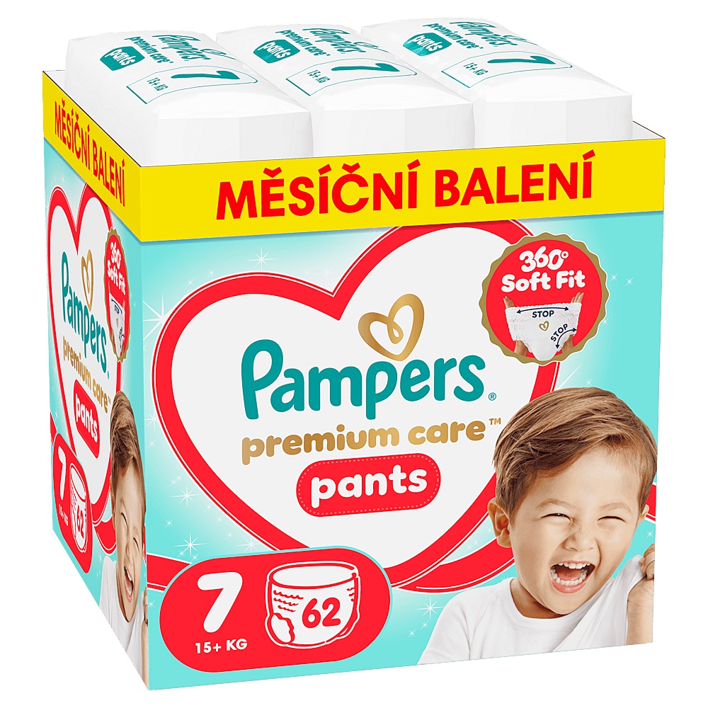PAMPERS Premium care 7 plienkové nohavičky monthly box 62 kusov