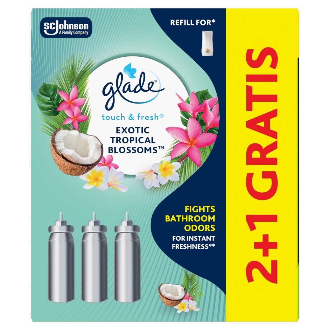 Glade Súprava náplní do osviežovača vzduchu Touch & Fresh Exotic Tropical Blossoms 2+1