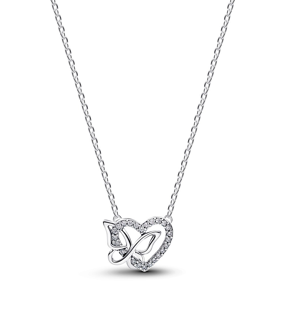 Pandora Strieborný náhrdelník Srdce s motýľom 394477C01-45