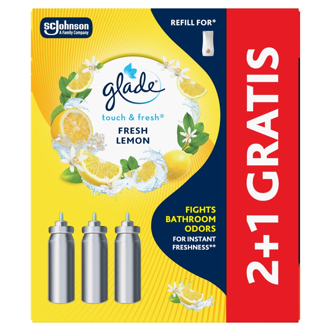 Glade Súprava náplní do osviežovača vzduchu Touch & Fresh Fresh Lemon 2+1